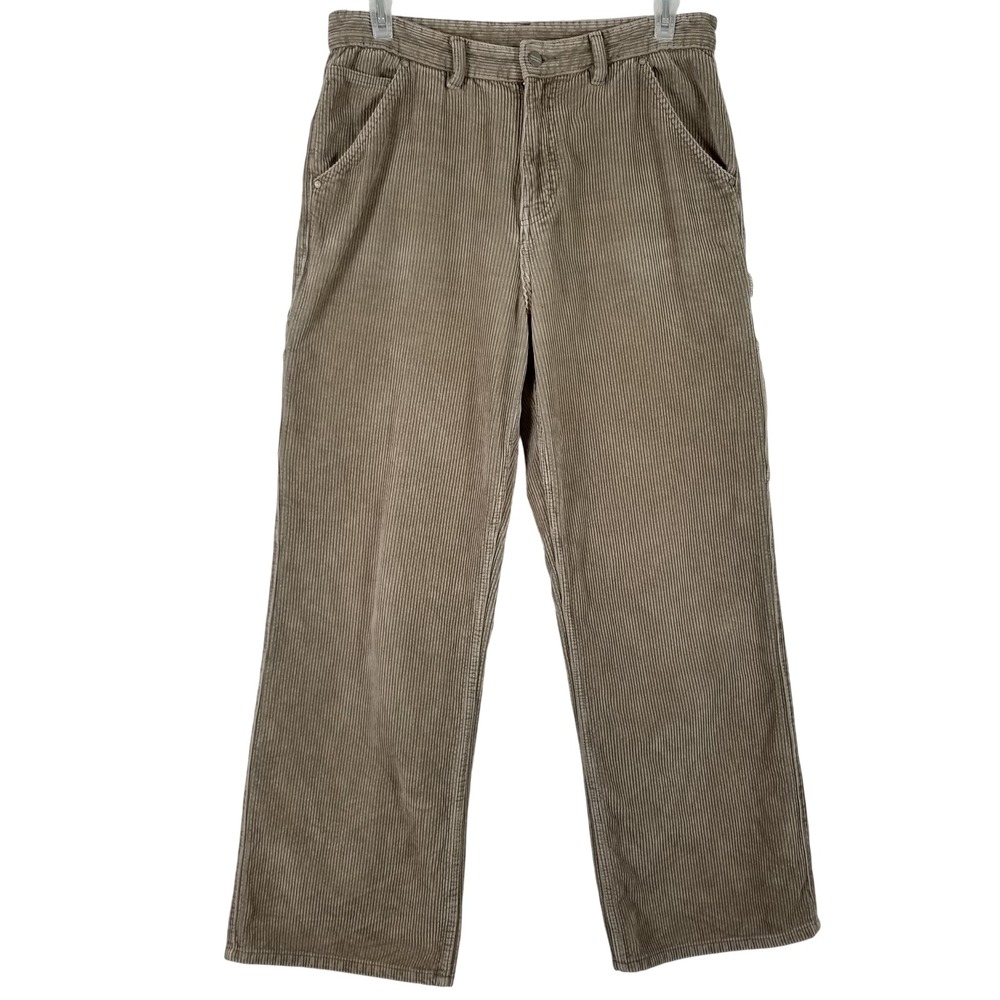 Zara Corduroy Carpenter Pants Tan Khaki Wide Wale Utility Straight Leg Womens 31